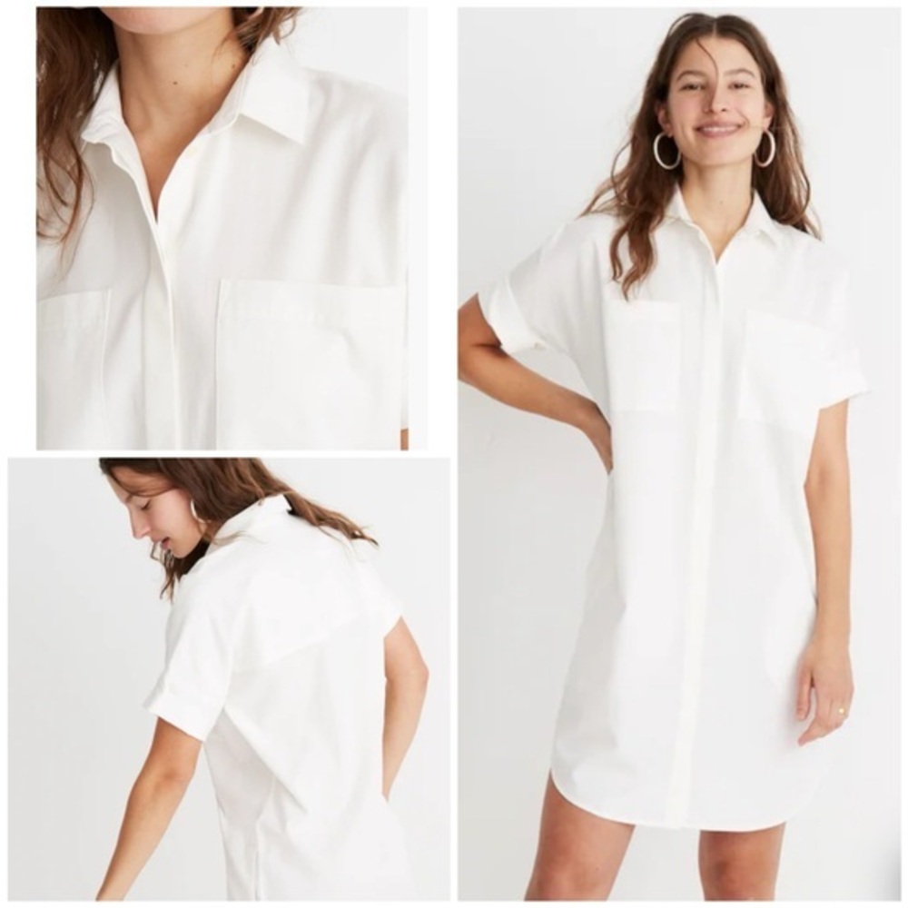 💋Madewell White Mini Courier Shirt Dress size XXS